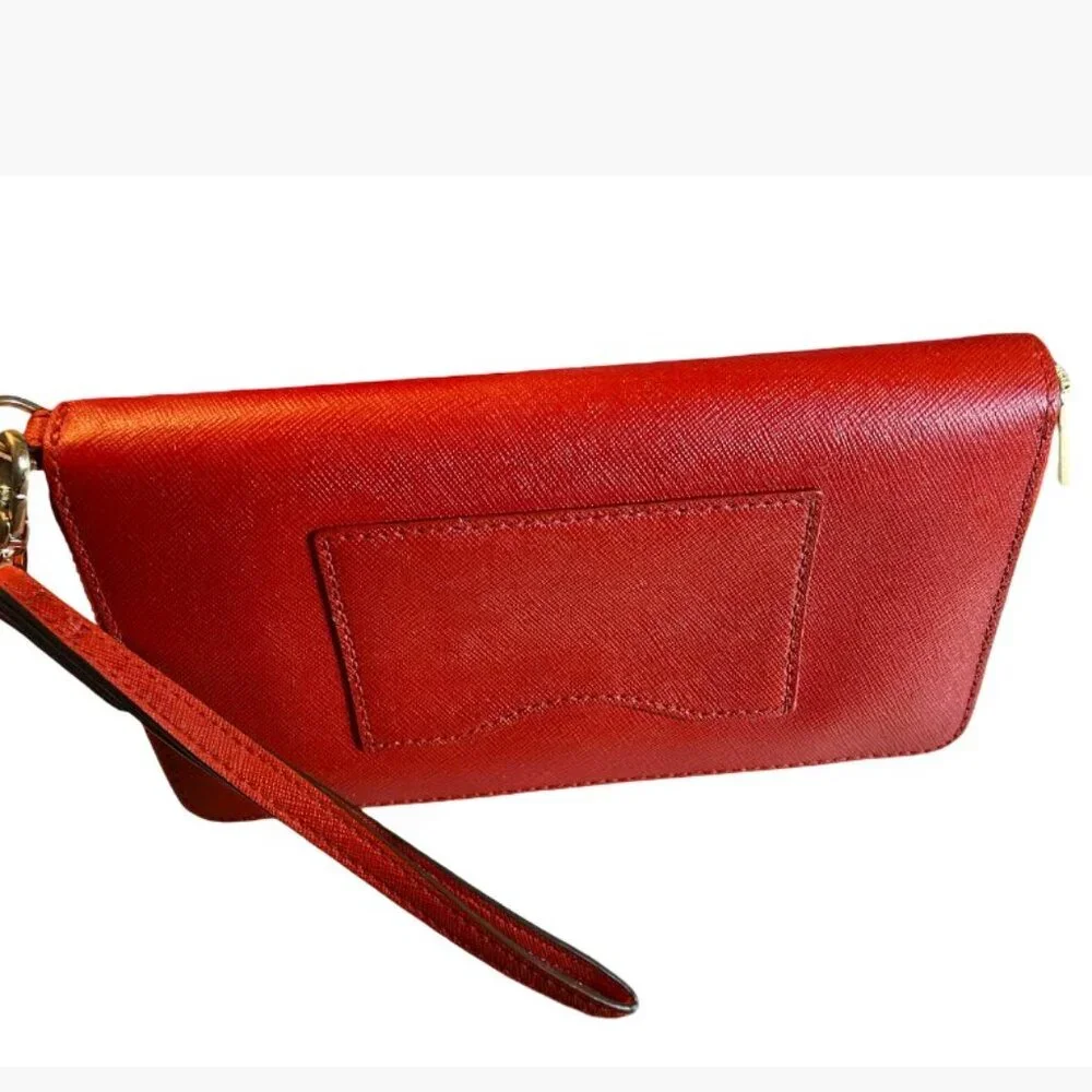 Tory Burch Round Zip Medium Continental Wallet in Red Saffiano Leather EUC